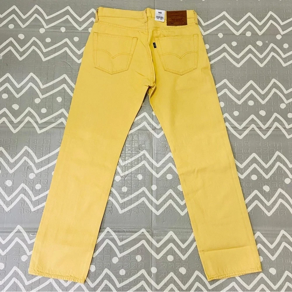Vintage Retro Yellow Levis 501 Jeans Mens Yellow Denim Regular Fit $120 - Picture 2 of 5
